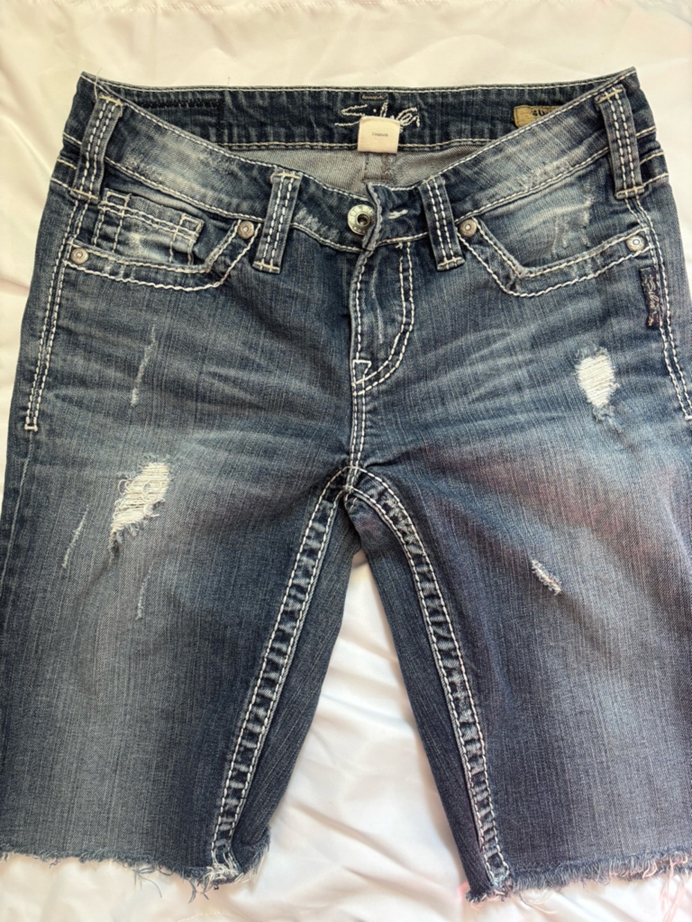 Silver Jeans Women's Distressed Bermuda Shorts - Faded Blue